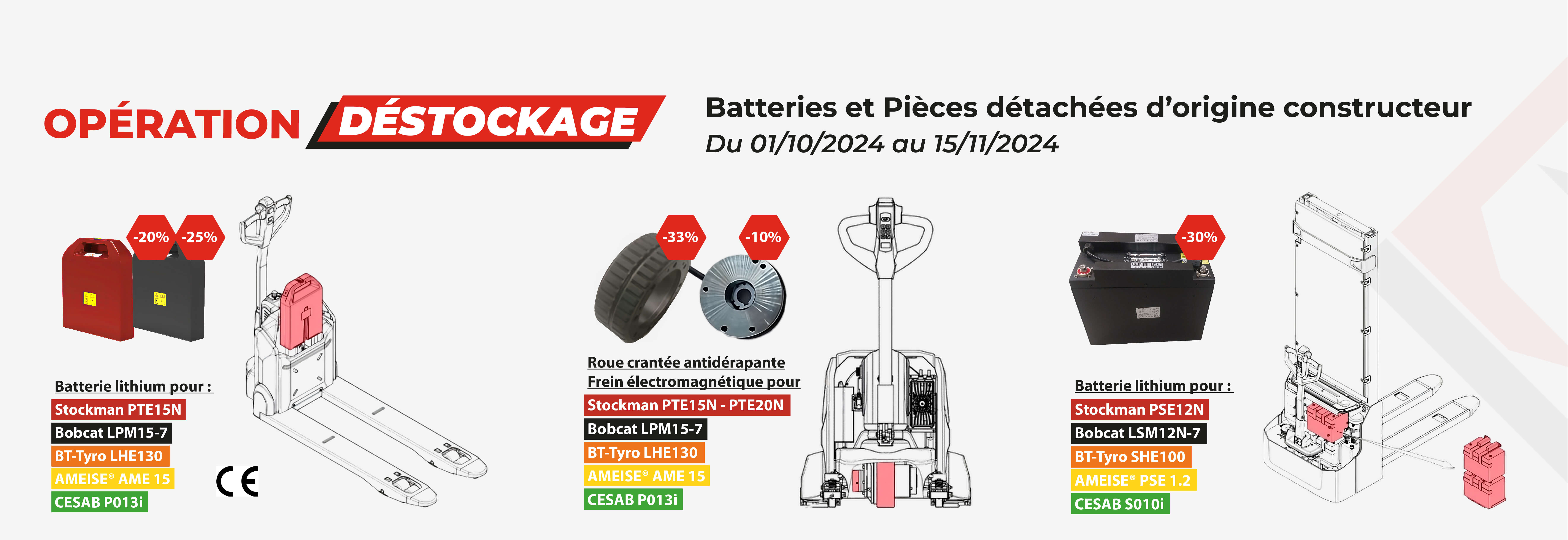 PROMOTION DESTOSKAGE : BATTERIES ET PIÈCES DÉTACHÉES PTE15N ET PSE12N<br>