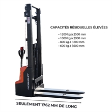 Gerbeur électrique lithium capacité 1300 kg et batterie 100 Ah - 